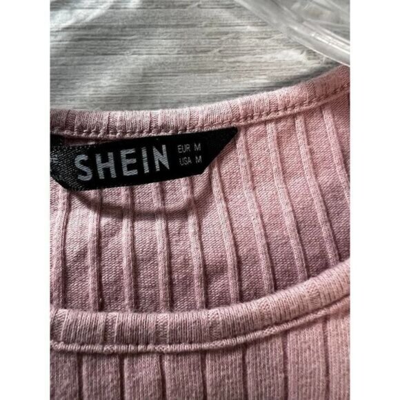 SHEIN Lettuce Trim Rib-knit Crop‎ Tee Pink Medium - Picture 5 of 5